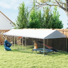 Two Room Outdoor Dog Kennel, Dog Run With Roof, Waterproof UV-Resistant Cover, Secure Lock, 19.7 X 7.5 X 5.2