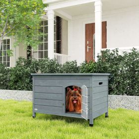 31.5"L Wooden Decorative Dog Cage Kennel Wire Door with Lock, Openable Top Removable Bottom, Dark Gray