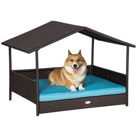 Wicker Pet House Dog Bed for Indoor/Outdoor Rattan Furniture with Cushion